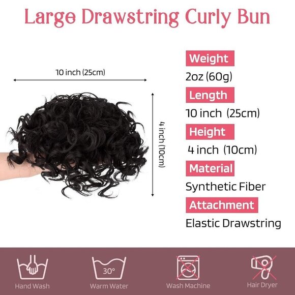 Messy Hair Bun Hair Piece Elastic Drawstring Loose Wave Large Curly Bun Short Sy - Picture 2 of 7